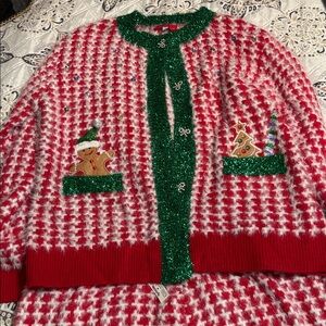 Festive Red and Green Cardigan Sweater